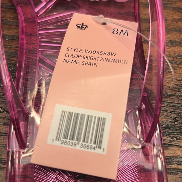 Juicy Couture “Spain” Jelly Flip Flops Pink Crystal Rhinestone Bow Sandals NEW - Picture 4 of 5